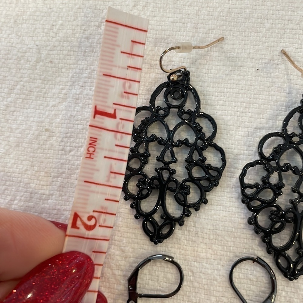 💐5/25 black dark silver open circle 2 pair bundle lot trendy earrings - Picture 3 of 7